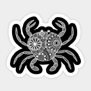 Mandala Crab (black and white inverted) Sticker